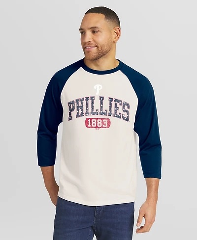 Darius Rucker Collection By Fanatics Men's Cream/Navy Philadelphia Phillies Americana 3/4-Sleeve Raglan T-Shirt