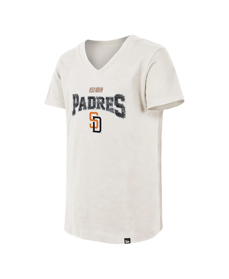 New Era Big Girls Cream San Diego Padres 2026 City Connect Flip Sequin V-Neck T-Shirt