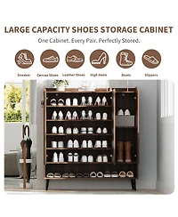 homfan Set of 2 Large Shoe Cabinet with Doors,6-Tier Shoe Organizer with 3 Doors and Additional Hooks for Hallway, Entryway, Living Room