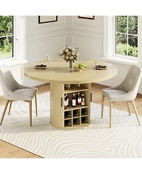 homfan 47-Inch Round Dining Table for 4-6 with Hidden Storage and Wine Rack - Modern Wood Kitchen Table