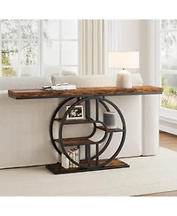 homfan 55 In Entryway Console Table with Storage Shelves, Narrow Industrial Sofa Table with O-Shaped Metal Frame