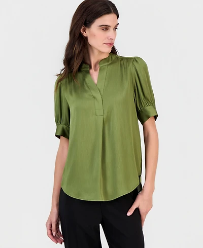 Anne Klein Women's Split-Neck Puffed-Sleeve Top