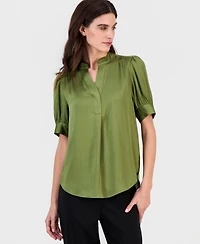 Anne Klein Women's Split-Neck Puffed-Sleeve Top