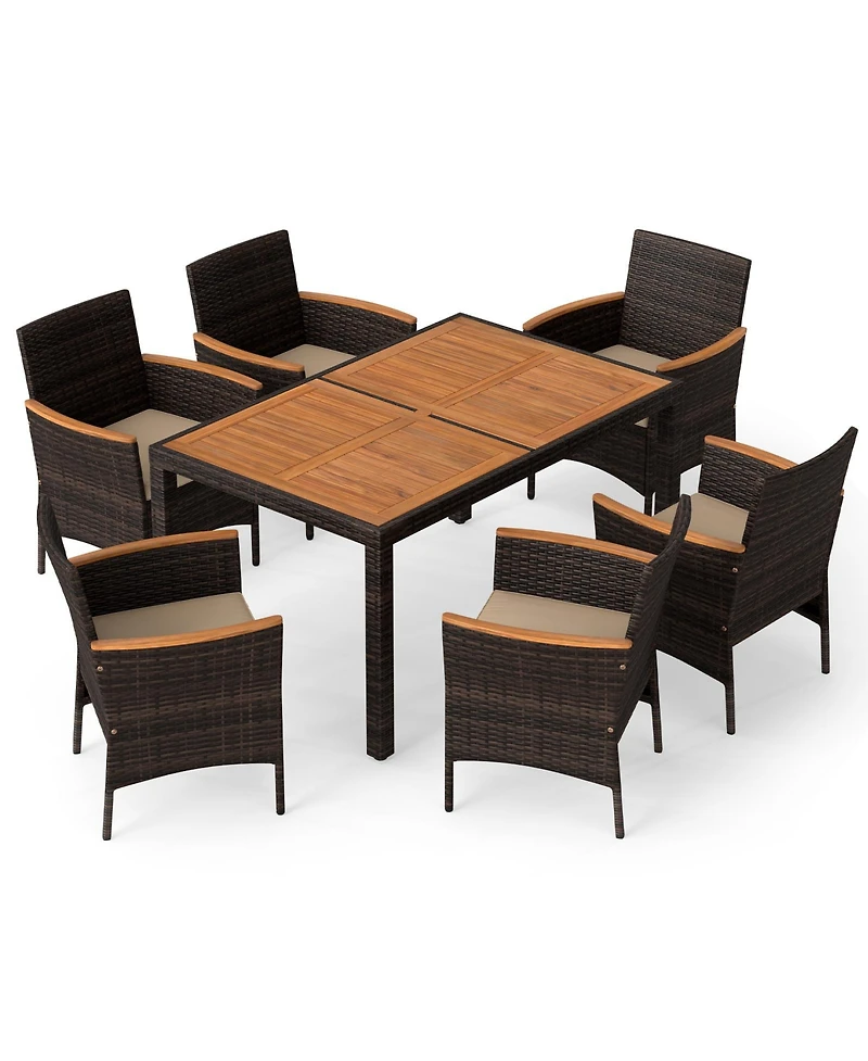 Gymax 7-Piece Patio Dining Set Outdoor Conversation Set w/ Hand-Woven Pe Wicker Mixed