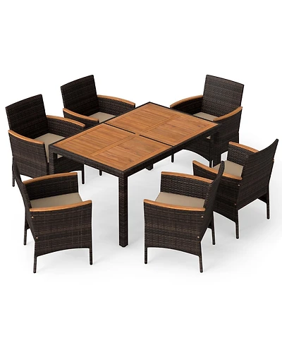 Gymax 7-Piece Patio Dining Set Outdoor Conversation Set w/ Hand-Woven Pe Wicker Mixed