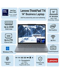 Lenovo ThinkPad T14 14" Traditional Laptop Intel Core Ultra 7 32GB Ram Intel Graphics 1TB Ssd Storage Windows 11 Pro 60Hz