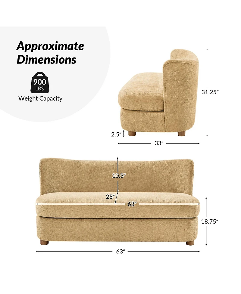 Hulala Home Pearce 63 Modern Upholstered Boucle Curved Loveseat Sofa.
