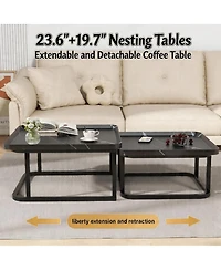 gaomon Square Nesting Coffee Table Set of 2, Wooden Side Tables with Raised Edge and Metal Legs, Space-Saving End for Living Room.