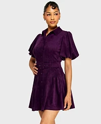 Alex & Sophia Juniors' Collared Neck Suede Belted Mini Dress