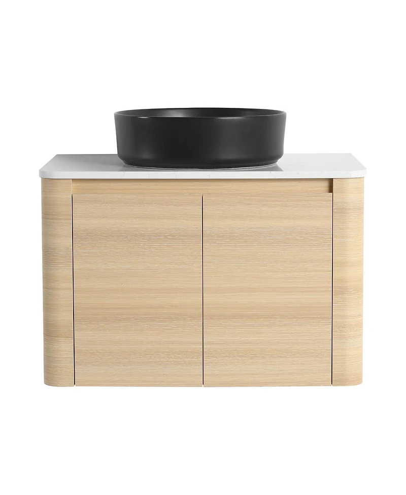 Sillysis Wall Mounted Modern Bathroom Vanity with Plywood Cabinet, Stone Countertop