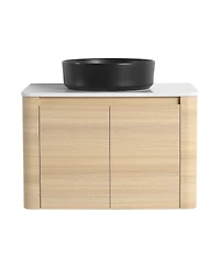 Sillysis Wall Mounted Modern Bathroom Vanity with Plywood Cabinet, Stone Countertop