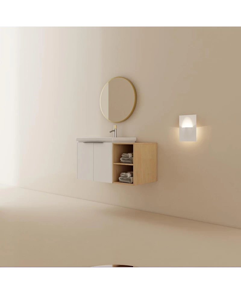 Sillysis Inch Wall Mounted Bathroom Vanity with Ceramic Sink, Storage Shelves, Soft Close Doors