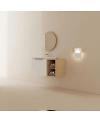 Sillysis Inch Wall Mounted Bathroom Vanity with Ceramic Sink, Storage Shelves, Soft Close Doors