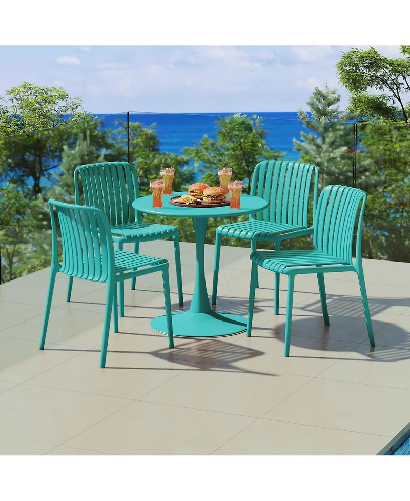 WestinTrends 5-Piece Outdoor Metal Dining Table Set And Stackable Resin Patio Chairs
