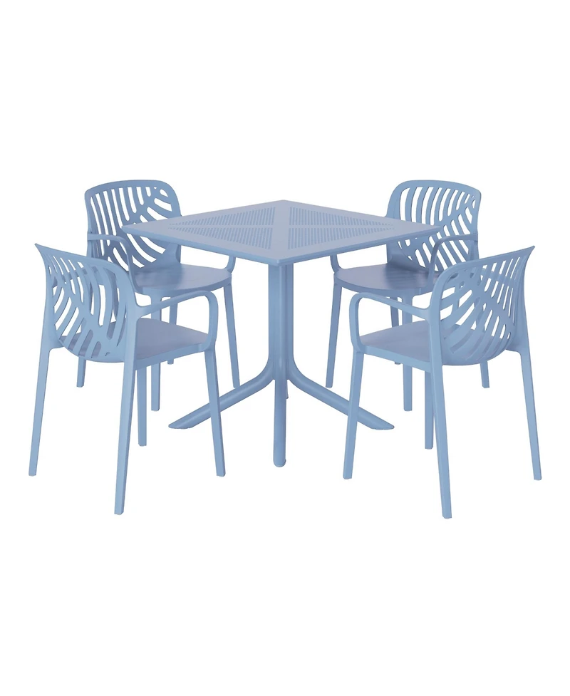 5-Piece Outdoor Resin Square Patio Dining Table Set with Modern Stackable Chairs