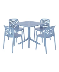 5-Piece Outdoor Resin Square Patio Dining Table Set with Modern Stackable Chairs
