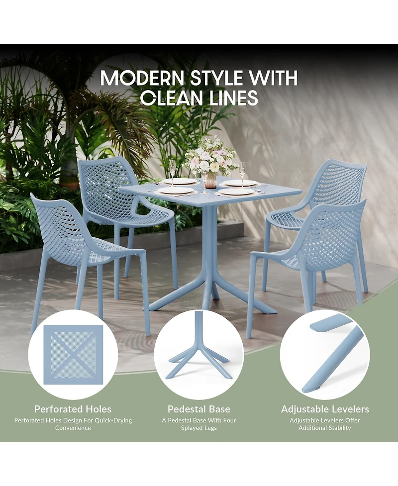 5-Piece Outdoor Resin Square Patio Dining Table Set with Modern Stackable Chairs
