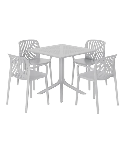 5-Piece Outdoor Resin Square Patio Dining Table Set with Modern Stackable Chairs