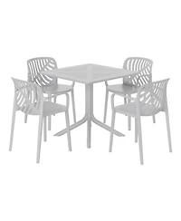 5-Piece Outdoor Resin Square Patio Dining Table Set with Modern Stackable Chairs