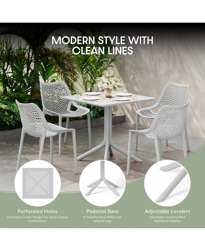 5-Piece Outdoor Resin Square Patio Dining Table Set with Modern Stackable Chairs