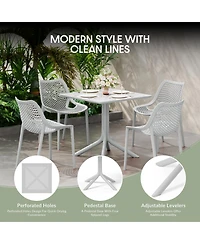 5-Piece Outdoor Resin Square Patio Dining Table Set with Modern Stackable Chairs