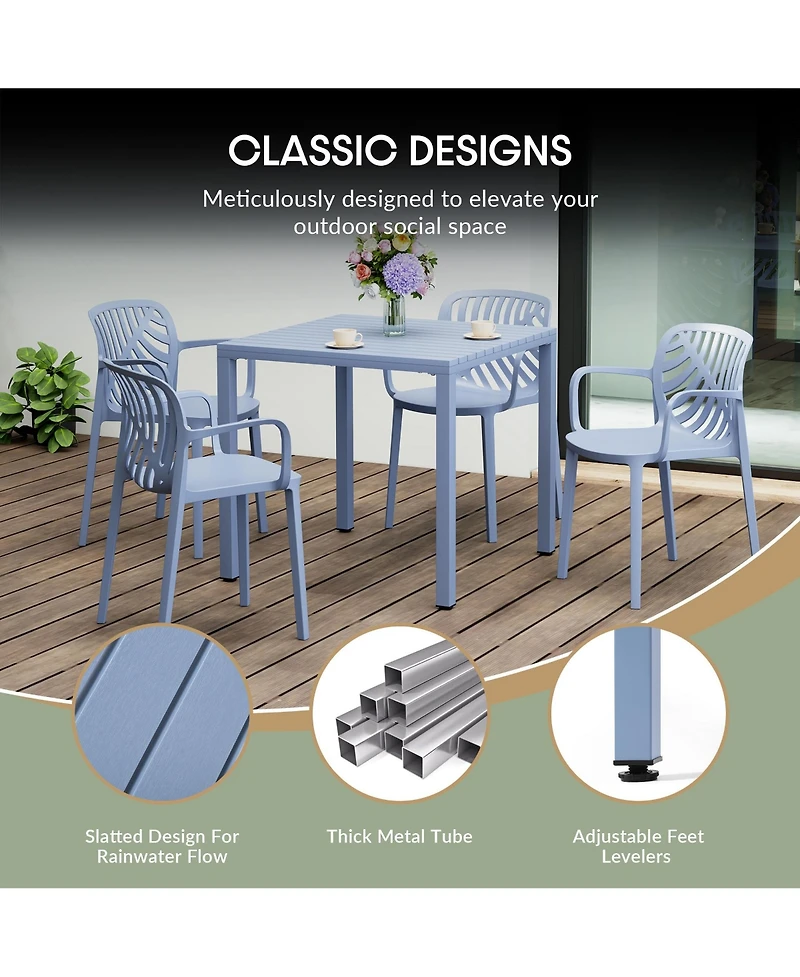 5-Piece Outdoor Square Dining Table Patio Set with Stackable Chairs
