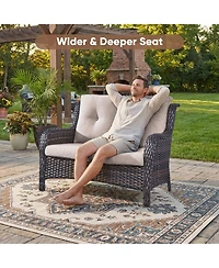 Pocassy Outdoor Wicker 2 Seater Sofa, All-Weather Patio Rattan Loveseat with Seat and Back Cushion, Ideal for Porch, Backyard, Balcony