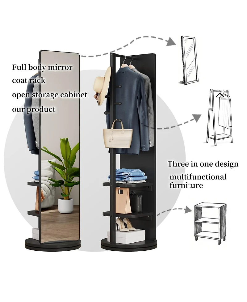 Laoties 69" Full Length Mirror with Stand, 360degree(s) Rotating Wood Freestanding for Bedroom and Living Room