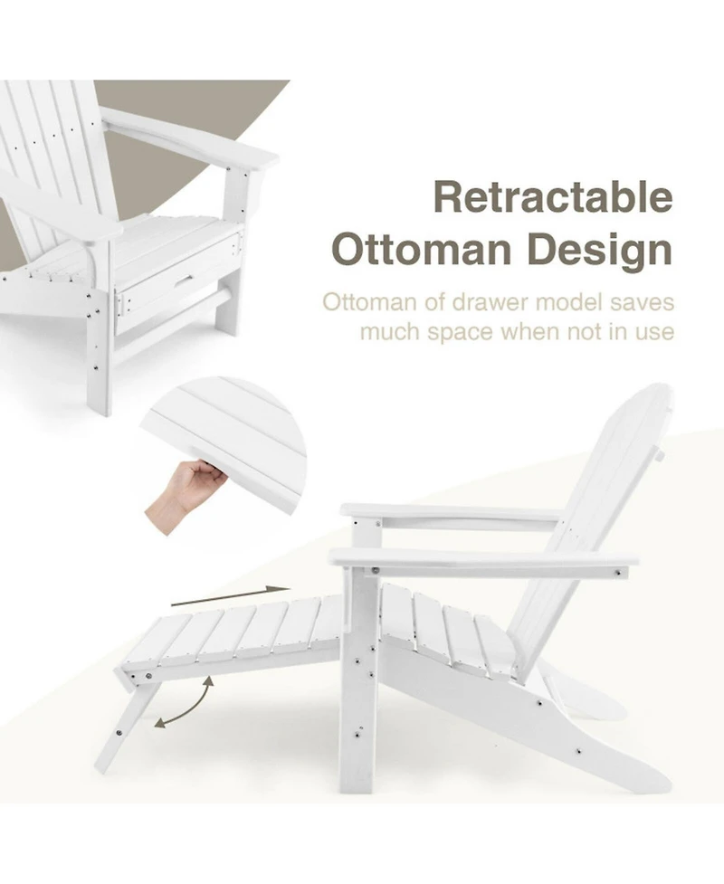 Gouun Outdoor Hdpe Adirondack Chair with Retractable Pull-Out Ottoman, in Seat