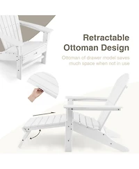 Gouun Outdoor Hdpe Adirondack Chair with Retractable Pull-Out Ottoman, in Seat