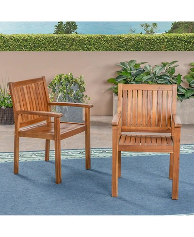 Clihome Rustic Outdoor Patio Chairs Acacia Wood Dining Chairs, Set of 2