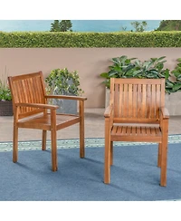 Clihome Rustic Outdoor Patio Chairs Acacia Wood Dining Chairs, Set of 2