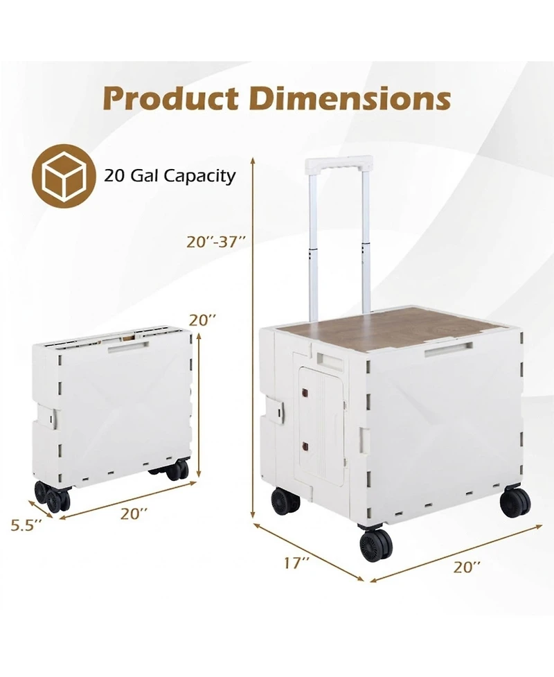 Gouun Foldable Utility Cart on 4 Rotate Wheels with Cup Holder Storage Bin
