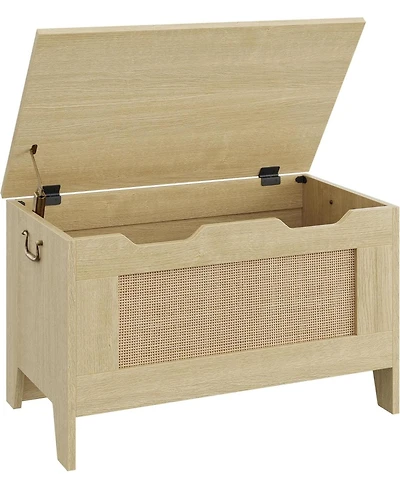 homfan 30" Storage Chest with Safety Hinge, Flip-Top Blanket Storage Bench, Light Oak, for Entryway or Living Room
