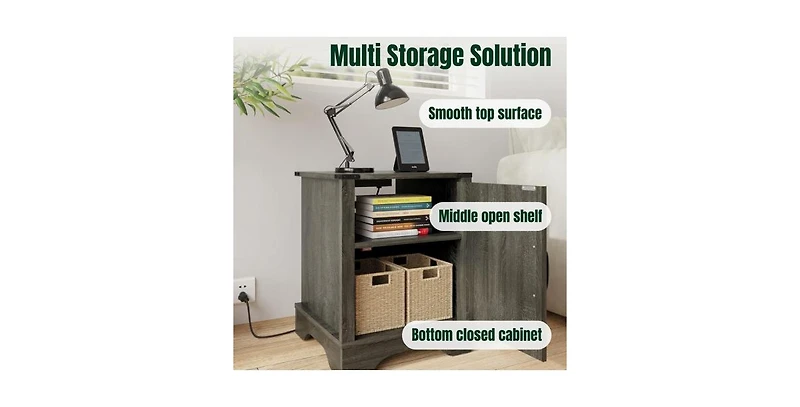 Lucky One 16" Width Farmhouse Nightstand with Usb Charging Station