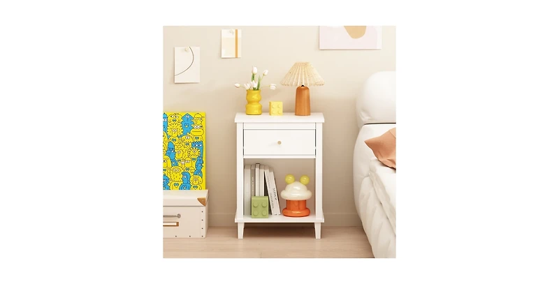 Lucky One 26.8"W Wooden Nightstand with Drawer and Shelf