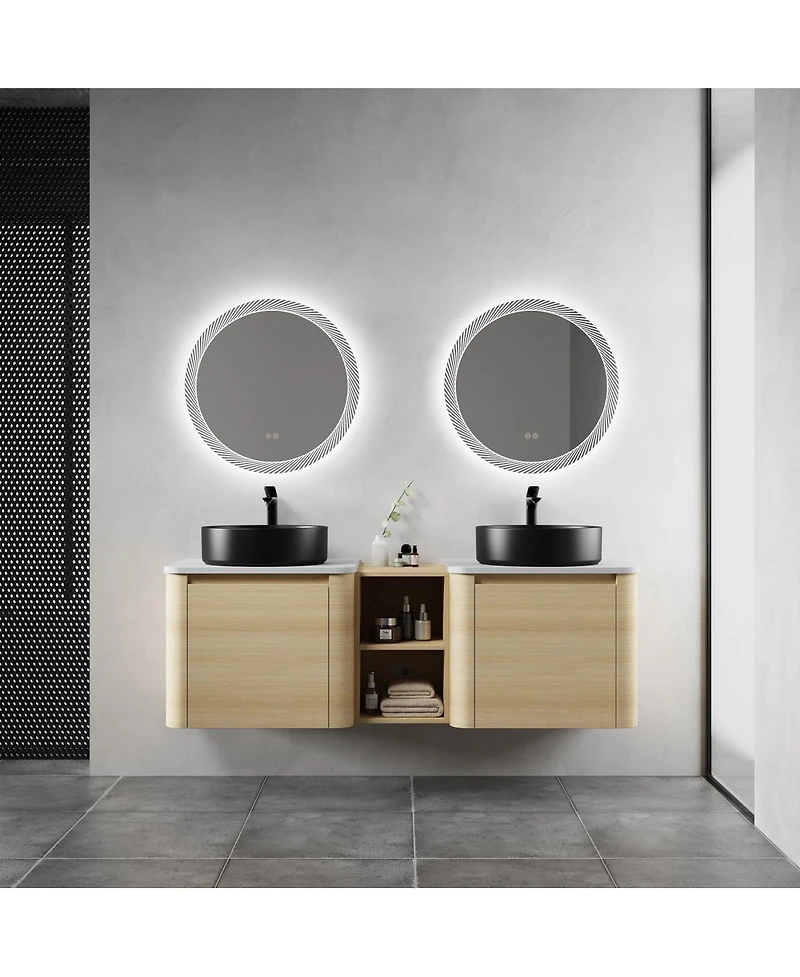 Sillysis Inch Wall Mounted Double Bathroom Vanity with Stone Countertop, Ceramic Vessel Sinks
