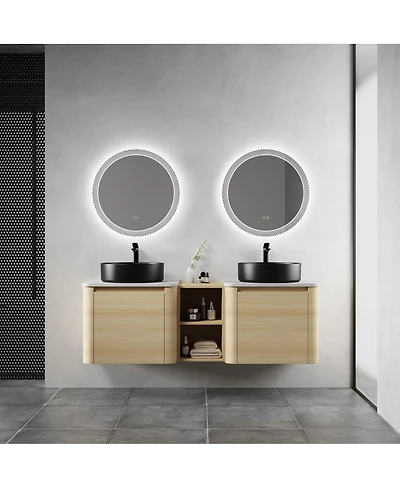 Sillysis Inch Wall Mounted Double Bathroom Vanity with Stone Countertop, Ceramic Vessel Sinks