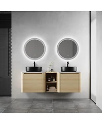 Sillysis Inch Wall Mounted Double Bathroom Vanity with Stone Countertop, Ceramic Vessel Sinks