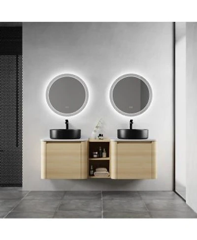 Sillysis 59 Inch Wall Mounted Double Bathroom Vanity With Stone Countertop Ceramic Vessel Sinks Storage Shelves For Modern Homes