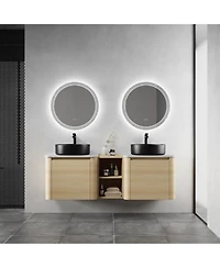Sillysis 59 Inch Wall Mounted Double Bathroom Vanity With Stone Countertop Ceramic Vessel Sinks Storage Shelves For Modern Homes