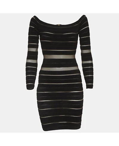 Pre-Owned Balmain Women's Sheer Striped Off-Shoulder Mini Dress
