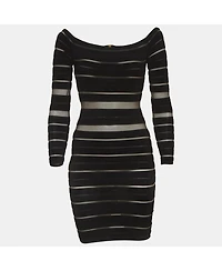 Pre-Owned Balmain Women's Sheer Striped Off-Shoulder Mini Dress