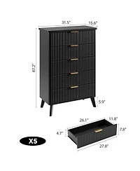 gaomon 5 Drawers Dresser for Bedroom, 47.2'' Tall Dressers with Curved Profile Design, Fluted Wood Drawers, Modern Chest of