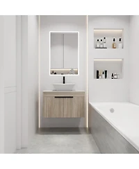 Sillysis Wall Mounted Bathroom Vanity with Ceramic Vessel Sink, Stone Top, Soft Close Doors