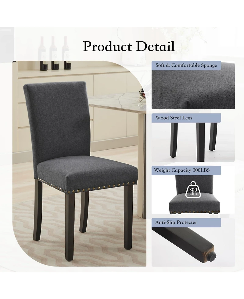 homfan Set of 4/6 Modern Linen Dining Chairs, Parsons Style with Nailhead Trim, Padded Seat, Wood Legs, High Back, Accent Kitchen