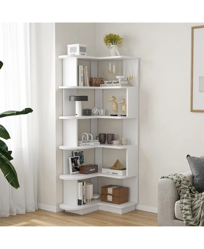 Clihome 5-Tier Freestanding Storage Corner Bookshelf