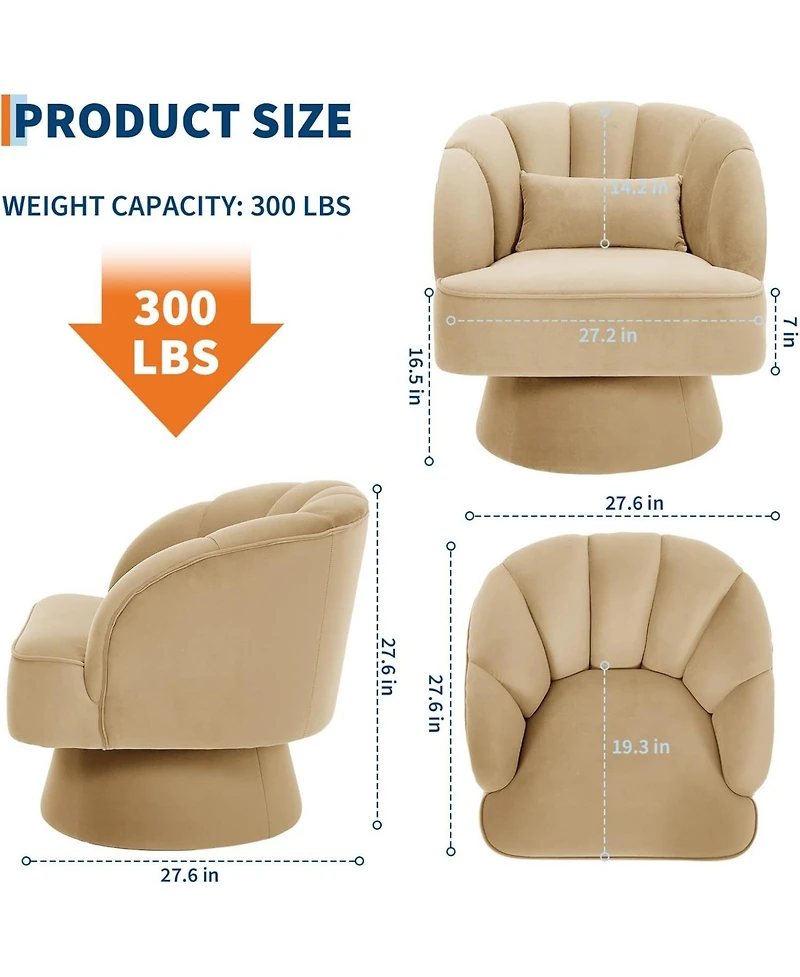 gaomon Modern 360 Swivel Barrel Chair 2-Piece, Velvet Upholstered Round Lounge Armchair with Striped Backrest, Comfy Accent