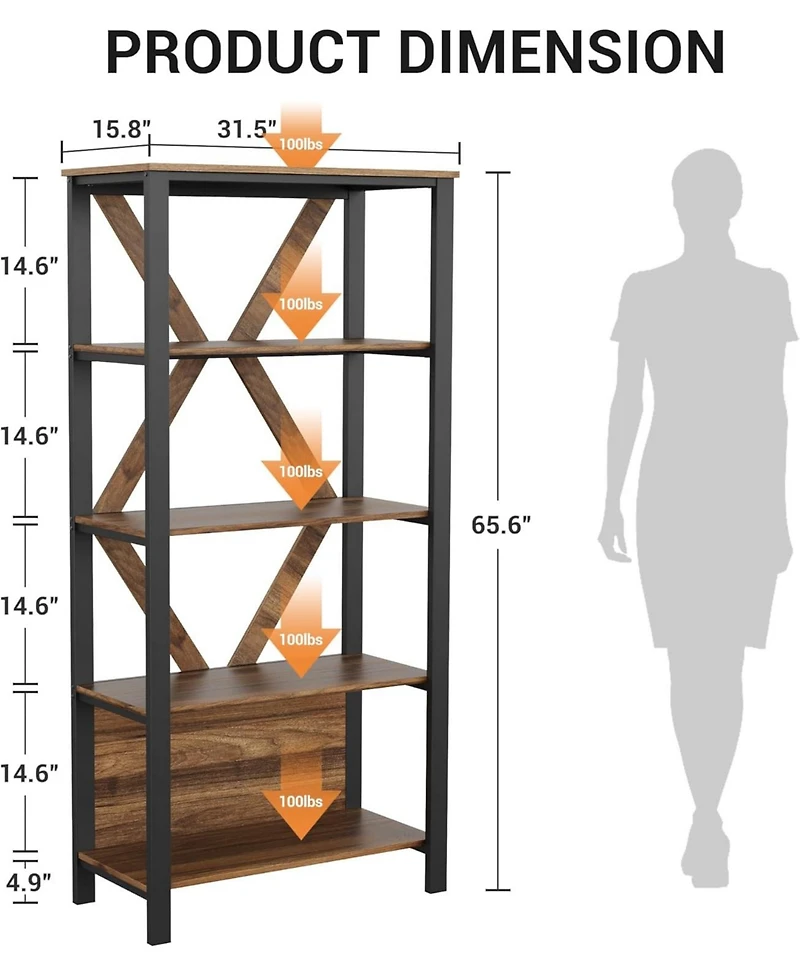 gaomon Tier Industrial Bookshelf with Led Lights, Metal Display Book Case