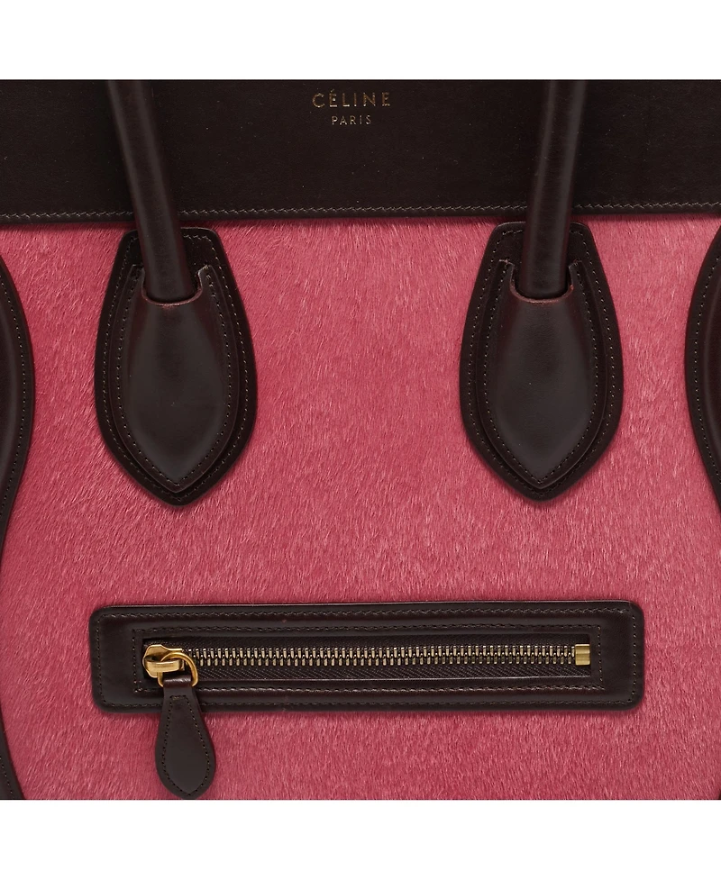 Pre-Owned Celine Mini Luggage Tricolor Calf Hair and Leather Tote